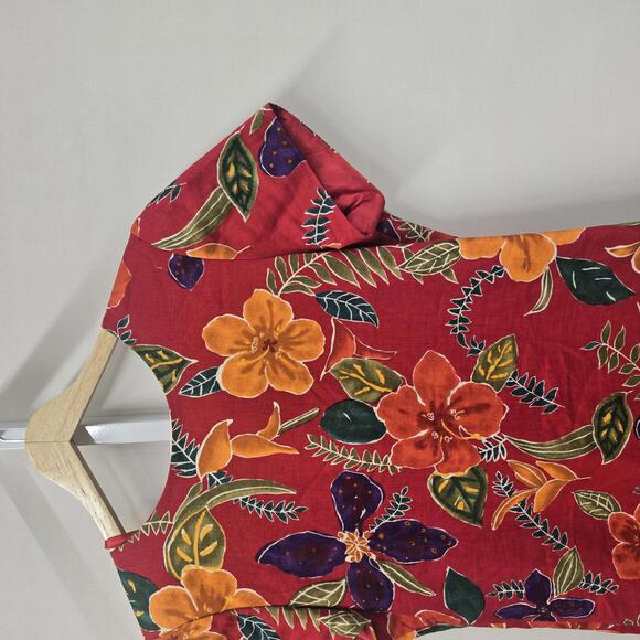 Vintage Liz Claiborne Petite Floral Linen Dress - Vibrant Red Floral - Picture 3 of 6